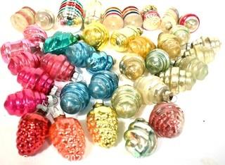  Vintage Lantern Shaped  Hand Painted Mercury Glass Christmas Ornaments with Indents.