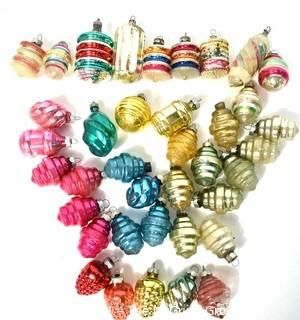  Vintage Lantern Shaped  Hand Painted Mercury Glass Christmas Ornaments with Indents.