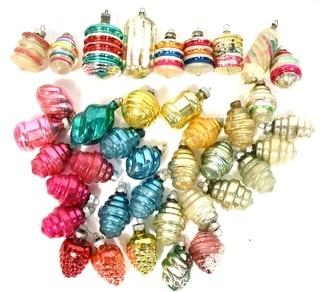  Vintage Lantern Shaped  Hand Painted Mercury Glass Christmas Ornaments with Indents.