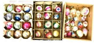 Three (3) Boxes of Vintage Hand Painted Mercury Glass Christmas Ornaments with Indents.