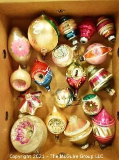 Three (3) Boxes of Vintage Hand Painted Mercury Glass Christmas Ornaments with Indents.