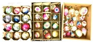 Three (3) Boxes of Vintage Hand Painted Mercury Glass Christmas Ornaments with Indents.