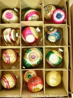 Three (3) Boxes of Vintage Hand Painted Mercury Glass Christmas Ornaments with Indents.