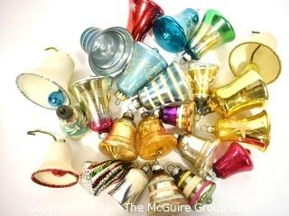 Vintage Bell Shaped Hand Painted Mercury Glass Christmas Ornaments with Indents.