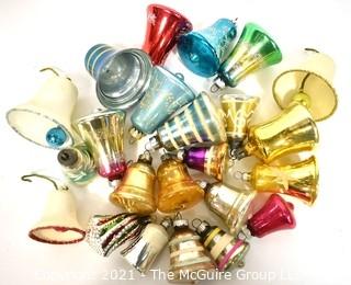 Vintage Bell Shaped Hand Painted Mercury Glass Christmas Ornaments with Indents.