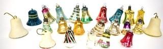 Vintage Bell Shaped Hand Painted Mercury Glass Christmas Ornaments with Indents.