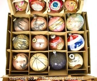 Three (3) Boxes of Vintage Hand Painted Mercury Glass Christmas Ornaments with Indents.