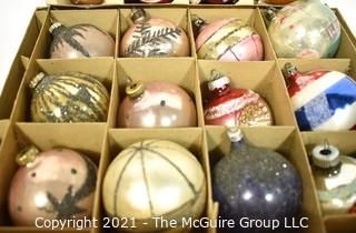 Three (3) Boxes of Vintage Hand Painted Mercury Glass Christmas Ornaments with Indents.