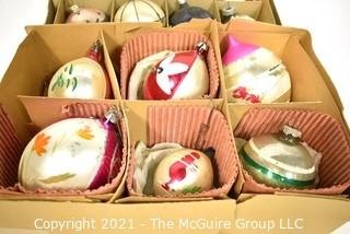 Three (3) Boxes of Vintage Hand Painted Mercury Glass Christmas Ornaments with Indents.