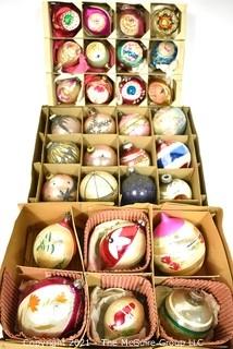 Three (3) Boxes of Vintage Hand Painted Mercury Glass Christmas Ornaments with Indents.