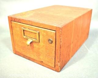 Industrial Wooden Library Card Drawer File Box.  Measures 8" x 10" x 16"