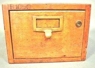 Industrial Wooden Library Card Drawer File Box.  Measures 8" x 10" x 16"