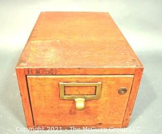 Industrial Wooden Library Card Drawer File Box.  Measures 8" x 10" x 16"