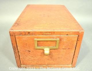 Industrial Wooden Library Card Drawer File Box.  Made by Globe.  Measures 8" x 10" x 16"