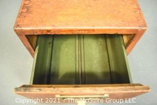 Industrial Wooden Library Card Drawer File Box.  Made by Globe.  Measures 8" x 10" x 16"