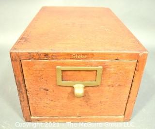 Industrial Wooden Library Card Drawer File Box.  Made by Globe.  Measures 8" x 10" x 16"