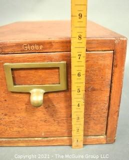 Industrial Wooden Library Card Drawer File Box.  Made by Globe.  Measures 8" x 10" x 16"