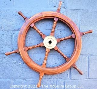 Authentic Six Spoke Ship's Wheel with Brass Hub.  Heavy.  Measures 29" in diameter.