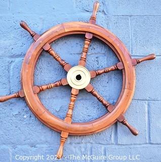 Authentic Six Spoke Ship's Wheel with Brass Hub.  Heavy.  Measures 29" in diameter.