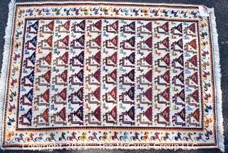 Vintage Wool Hand Woven Rug with Animal Figures on White Ground.  Measures 40" x 58".