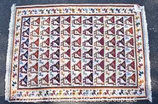 Vintage Wool Hand Woven Rug with Animal Figures on White Ground.  Measures 40" x 58".