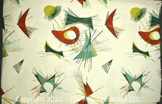 Vintage Mid Century Art Deco Designed Barkcloth Fabric in Atomic Design.  Measures 3 3/4 yard x 48" wide.