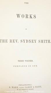 Leather Bound Book titled "The Works of Rev. Sydney Smith", circa 1850's. Marbled Cover