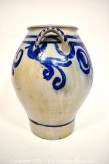 19th Century Salt Glazed Stoneware Flower Freehand Decorated Crock.  9" diameter x 22" tall. {Note: Description Altered 10.14.2021 @ 6:46pm ET}