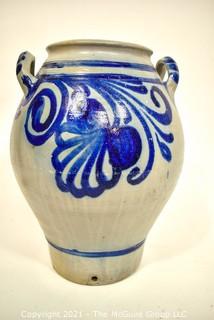 19th Century Salt Glazed Stoneware Flower Freehand Decorated Crock.  9" diameter x 22" tall. {Note: Description Altered 10.14.2021 @ 6:46pm ET}