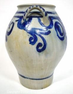 19th Century Salt Glazed Stoneware Flower Freehand Decorated Crock.  9" diameter x 22" tall. {Note: Description Altered 10.14.2021 @ 6:46pm ET}