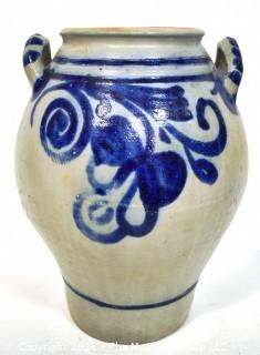 19th Century Salt Glazed Stoneware Flower Freehand Decorated Crock.  9" diameter x 22" tall. {Note: Description Altered 10.14.2021 @ 6:46pm ET}