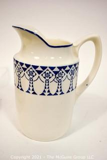 Circa 1900 German Porcelain Art Deco Decorated Pitcher and Basin marked Borussia and Freya Annaburg Musterschutz. {Note: Description Altered 10.14.2021 @ 6:46pm ET}