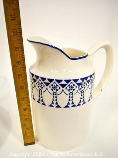 Circa 1900 German Porcelain Art Deco Decorated Pitcher and Basin marked Borussia and Freya Annaburg Musterschutz. {Note: Description Altered 10.14.2021 @ 6:46pm ET}