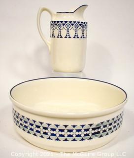 Circa 1900 German Porcelain Art Deco Decorated Pitcher and Basin marked Borussia and Freya Annaburg Musterschutz. {Note: Description Altered 10.14.2021 @ 6:46pm ET}