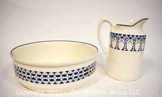 Circa 1900 German Porcelain Art Deco Decorated Pitcher and Basin marked Borussia and Freya Annaburg Musterschutz. {Note: Description Altered 10.14.2021 @ 6:46pm ET}