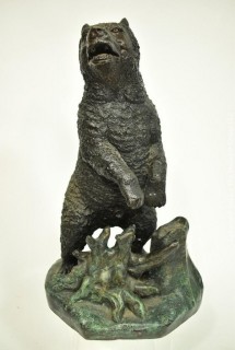 Standing Cast Bronze Grizzley Bear Statue Signed by Artist CAN.  Measures 14"T x 8"W {Note: Description Altered 10.14.2021 @ 6:46pm ET}