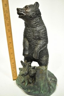 Standing Cast Bronze Grizzley Bear Statue Signed by Artist CAN.  Measures 14"T x 8"W {Note: Description Altered 10.14.2021 @ 6:46pm ET}