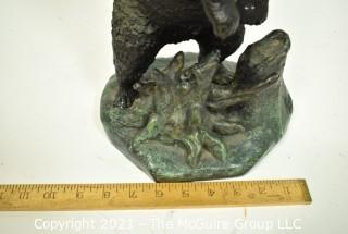 Standing Cast Bronze Grizzley Bear Statue Signed by Artist CAN.  Measures 14"T x 8"W {Note: Description Altered 10.14.2021 @ 6:46pm ET}