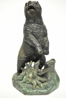 Standing Cast Bronze Grizzley Bear Statue Signed by Artist CAN.  Measures 14"T x 8"W {Note: Description Altered 10.14.2021 @ 6:46pm ET}