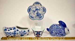 Four (4) Blue and White Hand Painted Porcelain Decorative Items From Thailand and China. {Note: Description Altered 10.14.2021 @ 6:46pm ET} 