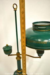 Vintage Green Metal Tole Painted Bouillotte Table Lamp