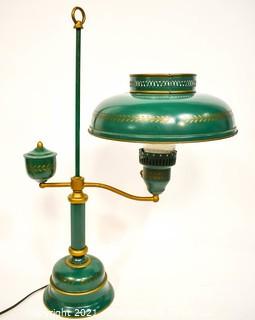 Vintage Green Metal Tole Painted Bouillotte Table Lamp