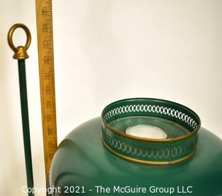 Vintage Green Metal Tole Painted Bouillotte Table Lamp