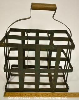 Primitive French Wine Bottle Carrier, Holds Six Bottles. Measures 16" tall, 12" wide & 8" deep. {Note: Description Altered 10.14.2021 @ 6:46pm ET}