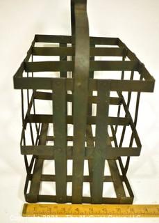 Primitive French Wine Bottle Carrier, Holds Six Bottles. Measures 16" tall, 12" wide & 8" deep. {Note: Description Altered 10.14.2021 @ 6:46pm ET}