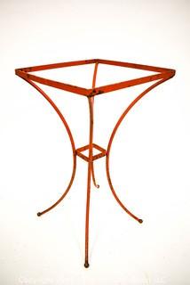  Vintage Orange Wrought Iron Table Missing Insert. Measures 18" tall and 11" square.