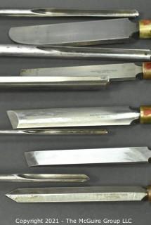 Ten (10) Professional High Speed Steel (HSS) Robert Sorby Professional Gouges, Scrapers, Skews, Beading, Parting, Spindle Turning Tools.   Ash Handles 