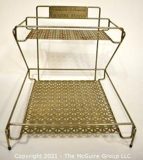 Vintage Mid Century Wire Mesh Johnson and Johnson Dental Floss Store Display.  Measures 10 x 10" x 10".