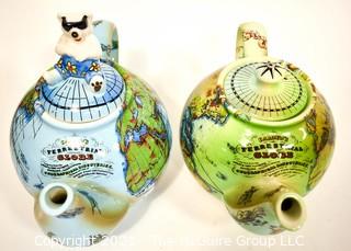 Two (2) Porcelain World Globe Teapots Made by  By Paul Cardew England,