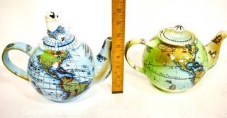 Two (2) Porcelain World Globe Teapots Made by  By Paul Cardew England,